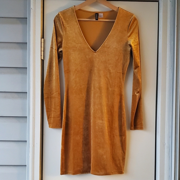 Divided Dresses & Skirts - Divided H&M Gold Velvet Bodycon Mini Dress